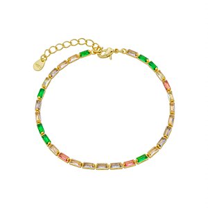 Pulseira Riviera Zircônias Retangulares Coloridas Banho de Ouro 18k