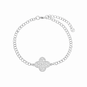 Pulseira Elos Portugueses Trevo Cravejado Banho de Ródio