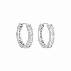 Argola zircônias Baguettes Incolor Banho de Ródio - 1,4cm