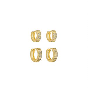 Duo Argolas Lisas Cravejadas no Banho de Ouro 18K