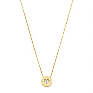 Colar Medalha Coração Cravejado em Zircônia no Banho de Ouro 18K
