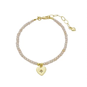 Pulseira Handmade Zircônias Morganite Pingente Coração Banho de Ouro 18k