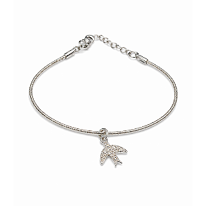 Pulseira Pingente de Andorinha Cravejada no Banho de Ródio Branco