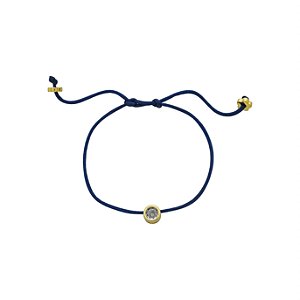Pulseira Handmade Cetim Azul Marinho com Ponto de Luz Incolor Banho de Ouro 18k – Ajustável
