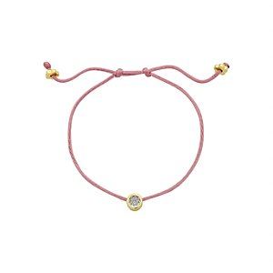 Pulseira Handmade Cetim Goiaba com Ponto de Luz Incolor Banho de Ouro 18k – Ajustável