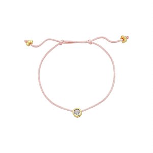 Pulseira Handmade Cetim Rosa Claro com Ponto de Luz Incolor Banho de Ouro 18k – Ajustável