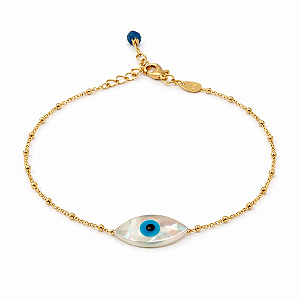 Pulseira de Olho Grego em Madrepérola no banho de Ouro 18k