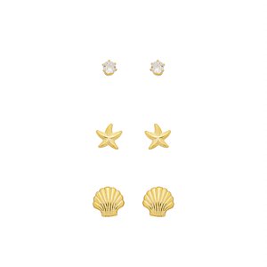 Basiquinhos: Trio Concha, Ponto de Luz e Estrela do Mar Banho de Ouro 18K