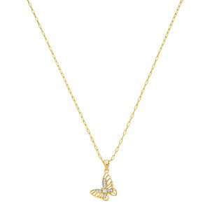 Colar Elos Borboleta Vazada Zircônia no Banho de Ouro 18K