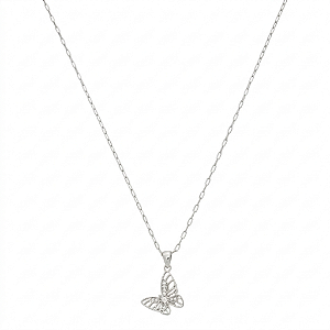 Colar Elos Borboleta Vazada Zircônia no Banho de Ródio