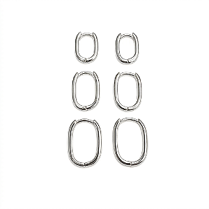 Basiquinhos: Trio de Argolas Ovais Lisas – Banho de Ródio Branco