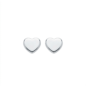 Brinco Coração Liso Espelhado Banho de Ródio Branco