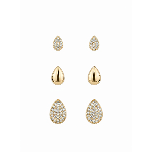 Trio de Brincos Gota Banho de Ouro 18k