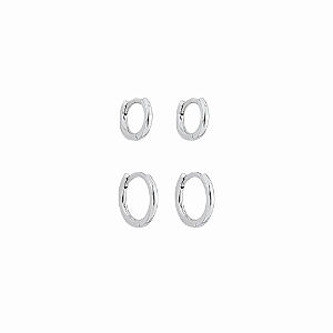 Duo de Argolas Lisas Banho de Ródio Branco