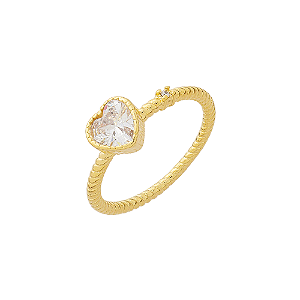 Anel Coração e Ponto de Luz Banho de Ouro 18K