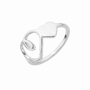 Anel Dois Corações Banho de Ródio Branco