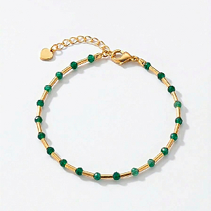 Pulseira Handmade Zircônias Esmeralda Banho de Ouro 18K