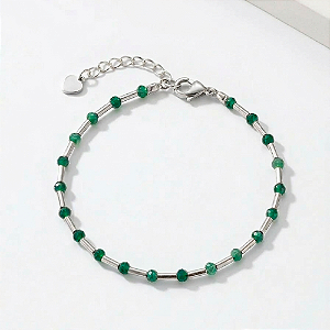 Pulseira Handmade Zircônias Esmeralda Banho de Ródio Branco