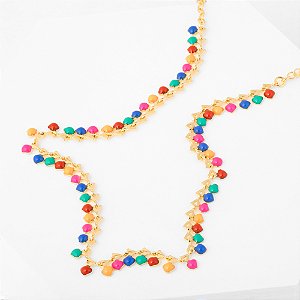 Colar Choker Colorida Banho de Ouro 18k