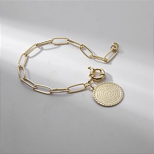 Pulseira Correntaria Medalha Pai Nosso Banho de Ouro 18k