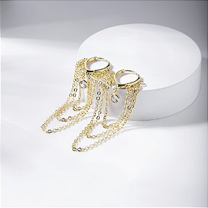 Brinco Argola Correntes e Ponto de Luz Banho de Ouro 18k