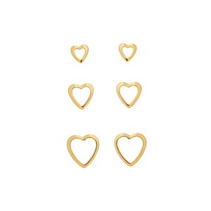 Basiquinhos: Trio Corações Banho de Ouro 18k