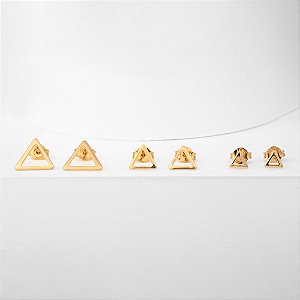 Basiquinhos: Trio de Triângulos Banho de Ouro 18k