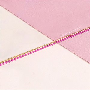 Pulseira Penduricalhos Rosa Banho de Ouro 18k