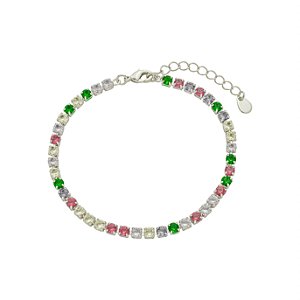 Pulseira Riviera Colorida Banho de Ródio Branco