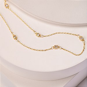 Colar Longo Quadrados Banho de Ouro 18k