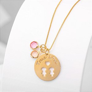 Colar de filhos: Duas meninas - Coleção Mom Banho de Ouro 18k