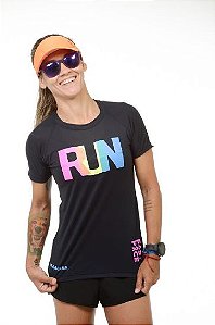 Camiseta Babylook Run Colors Preta- Fast Pace