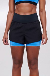 SHORT COM BERMUDA AUTHENTIC RUN LOPE - PRETO/AZUL