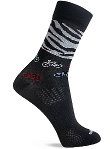 Meia Rikam Performance Cano Médio Microfibra Feminina Preta e Cinza BIKES