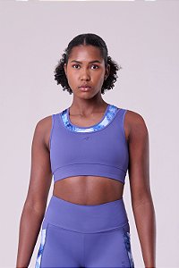 Top Signature Samba 2 em 1 Dupla Face Azul Escuro/ Estampa Glacial