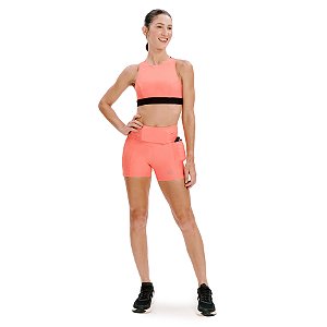Top La Vie Cropped Dupla Face Emana Coral e Preto