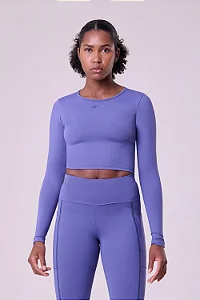 Camiseta Manga Longa Signature Cropped Samba Azul Escuro