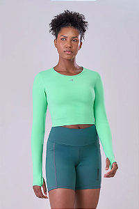 CAMISETA CROPPED SIGNATURE SAMBA MANGA LONGA VERDE MENTA
