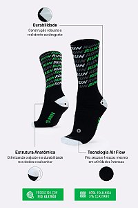 Meia HUPI Run Tri Preto e Verde