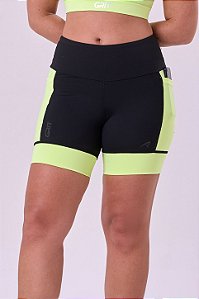 BERMUDA GRIT BOSSA 3 BOLSOS 15CM PRETO / AMARELO FLUOR