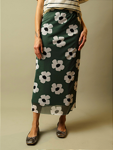 Saia Tule Estampada Verde
