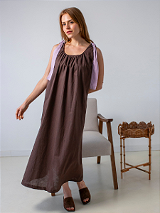 Vestido Marrom com Amarração Lilás