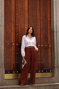 Calça Pantalona Pregas - Mocha