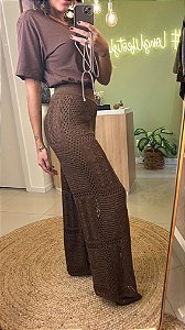 Calça Pantalona Boho Rendada - Marrom | Tam. U