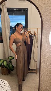 Vestido tricot plissado - Cappuccino | Tam. U