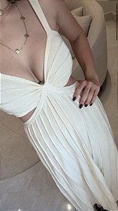 Vestido tricot plissado - Off White | Tam. U