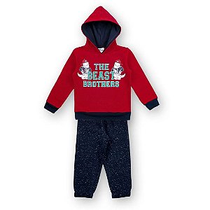 Conjunto de Moletom com Capuz Menino Inverno Vermelho