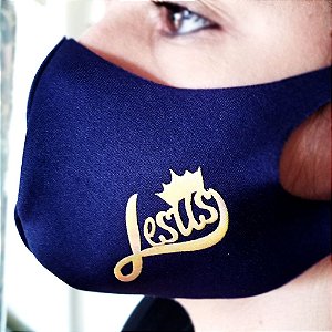 Máscara de proteção Higiênica reutilizável |Azul Jesus Coroa Dourada|