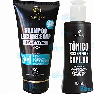 KIT SHAMPOO E TÔNICO ESCURECEDOR VIA CHARM E NATUBELLY ESCURECE FIOS BRANCOS