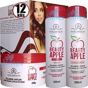 12 KIT BEAUTY APPLE PHÁLLEBEAUTY COSMÉTICOS BRILHO REPARAÇÃO E MACIEZ ATACADO